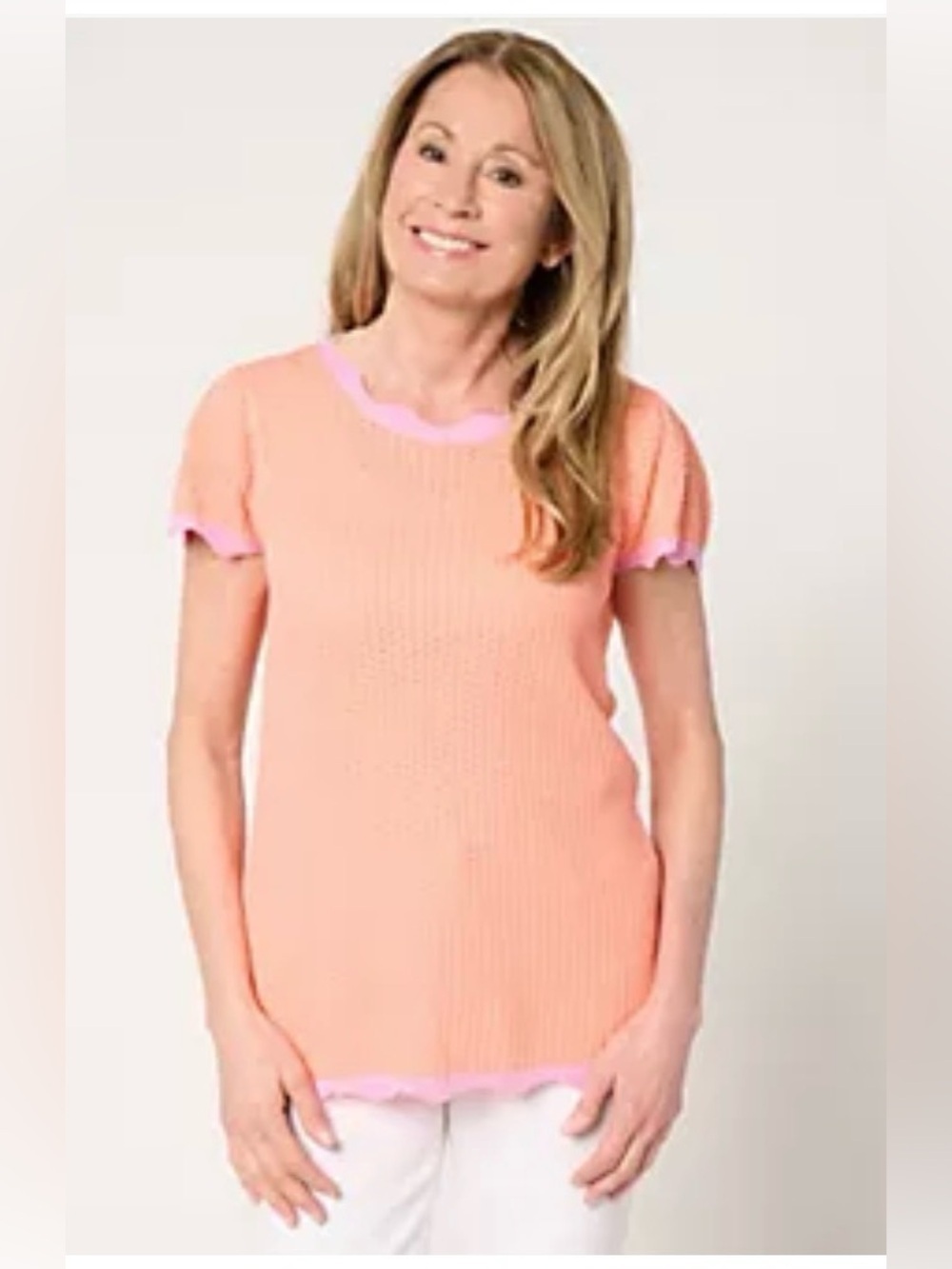 Belle by Kim Gravel Orange Tee with Purple Trim